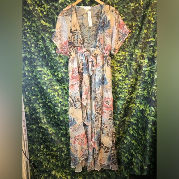 VENUS Multicolored Flutter Sleeve V-Neck Sundress - Picture 5 of 15